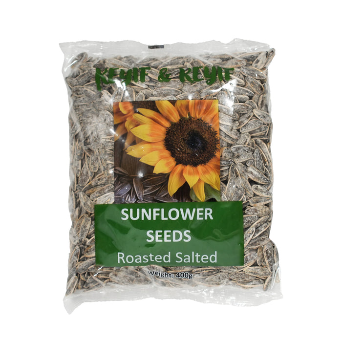 Bag of roasted salted sunflower seeds with a sunflower image on a white background