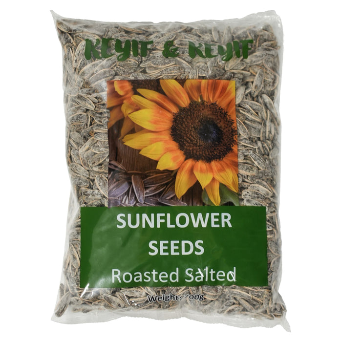 Bag of roasted salted sunflower seeds with a sunflower image on the packaging.